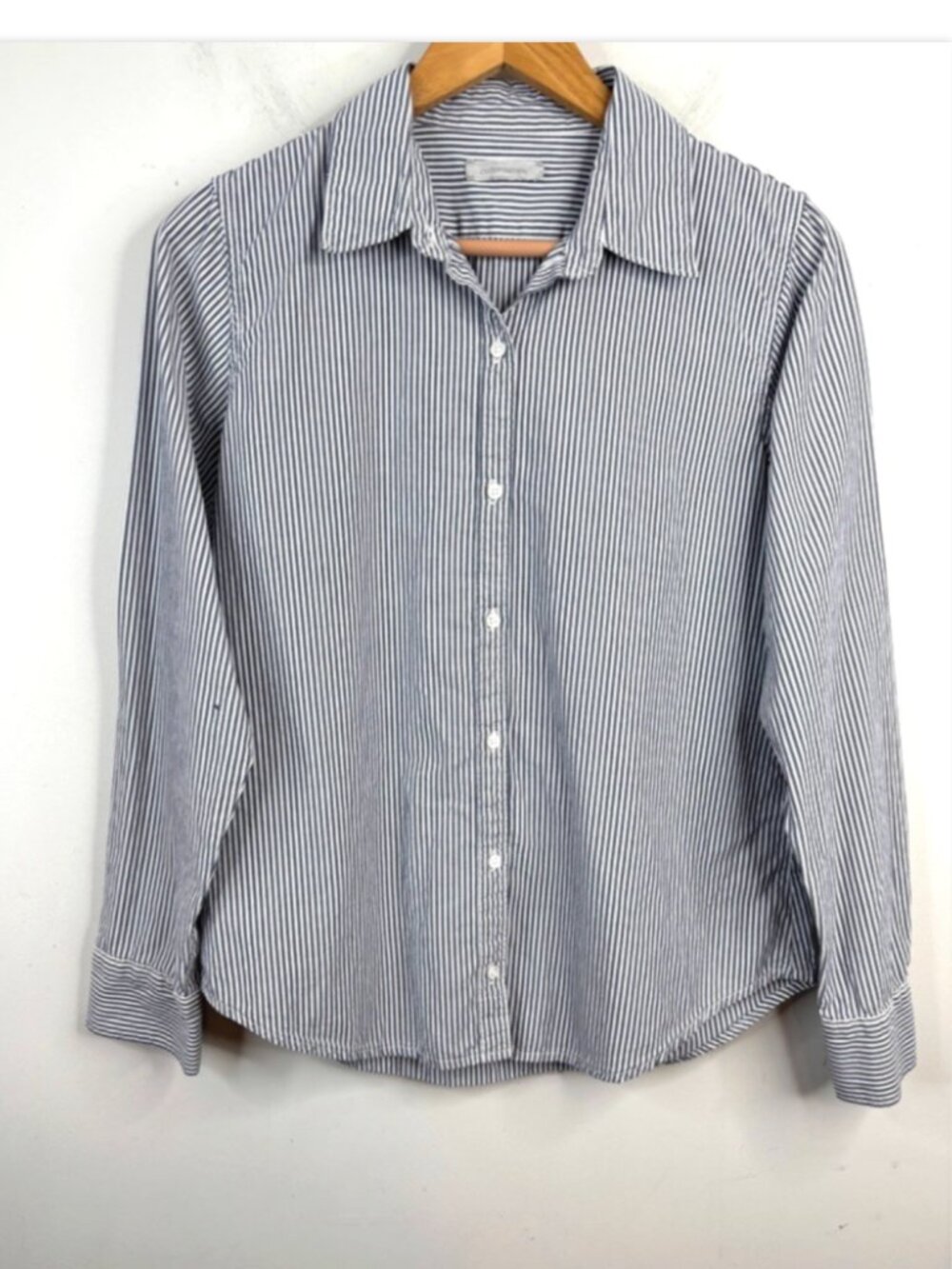 Outerknown 100% Organic Cotton Striped Button Down Shirt Women S Blue White Flaw - Picture 2 of 11